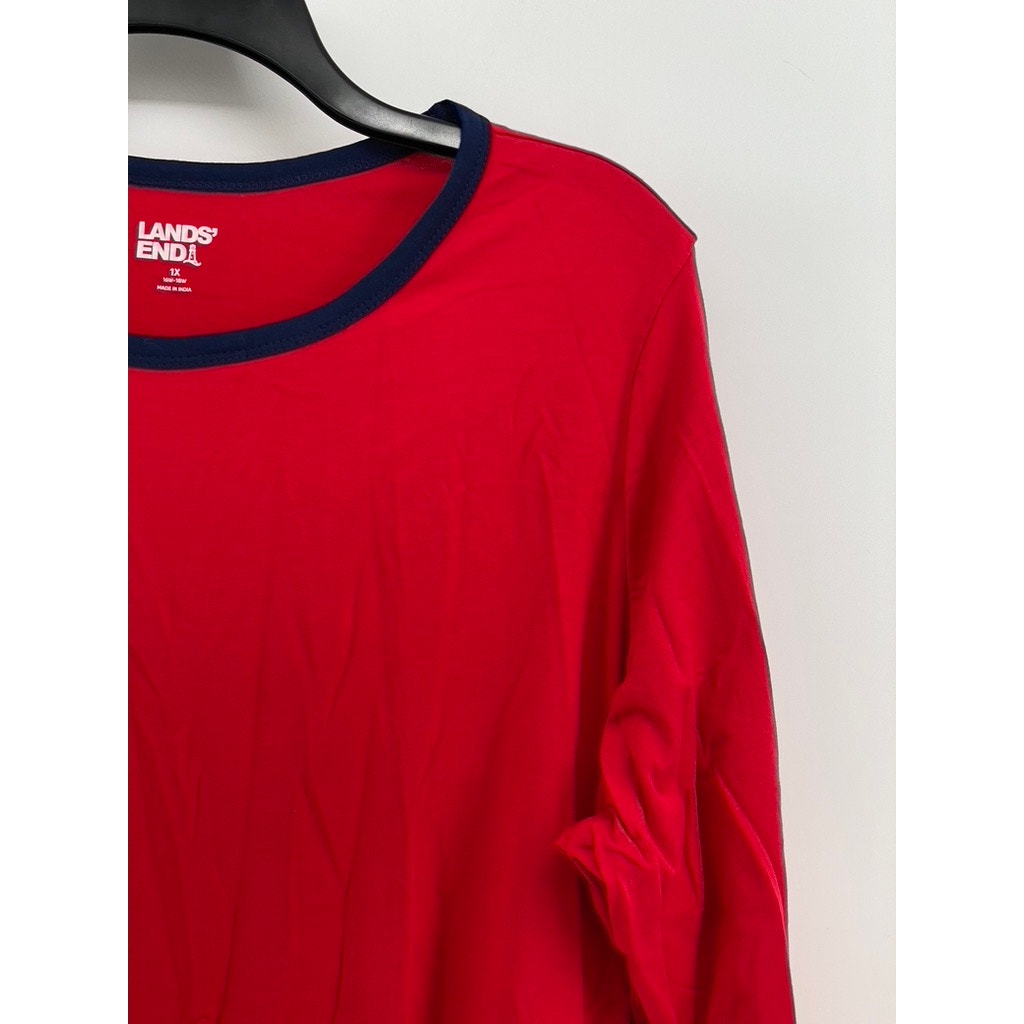 LANDS' END Women's Plus Red Crewneck Long Sleeve Top SZ 1X