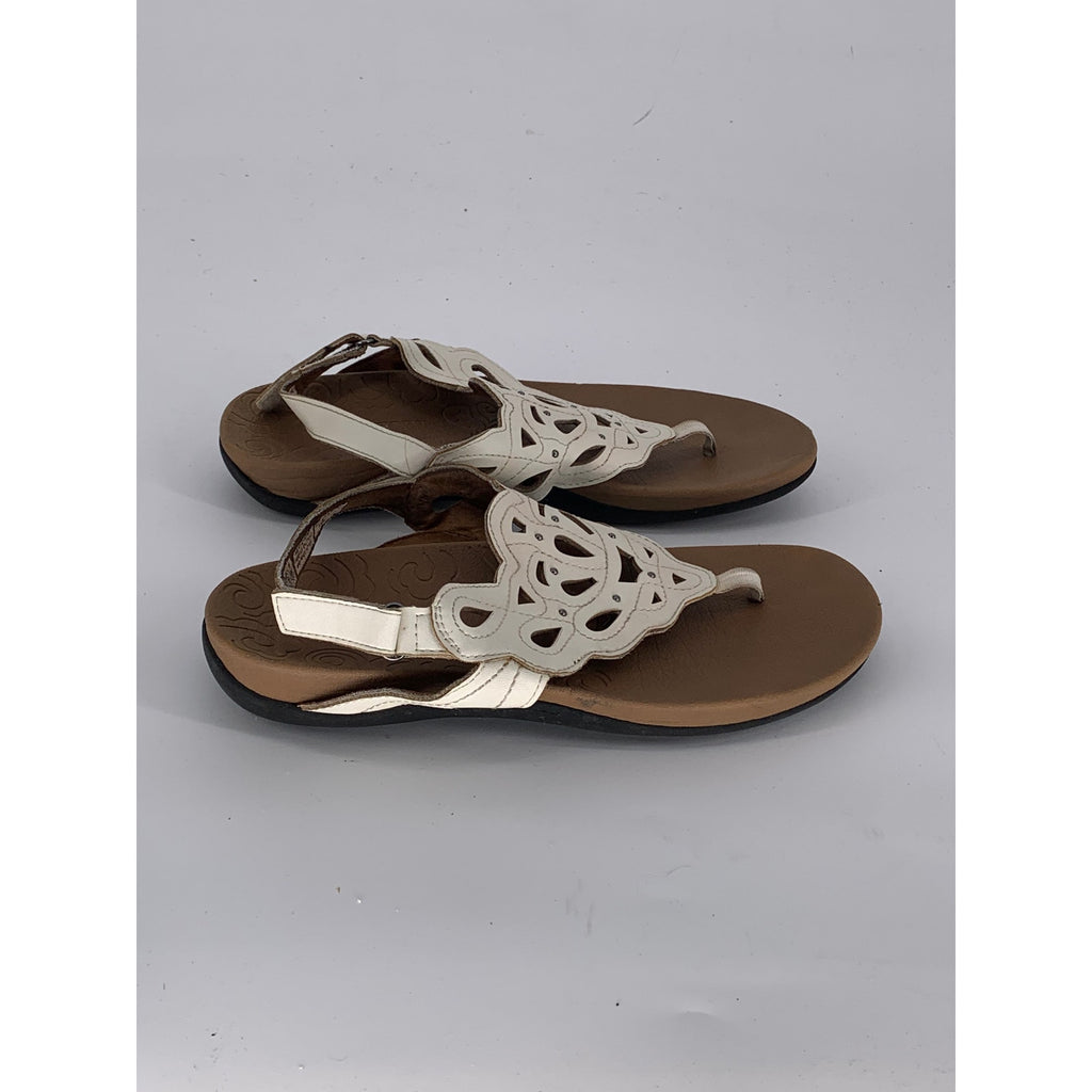 ROCKPORT Women's White Leather Ridge Floral Slingback Comfort Thong Sandal SZ7.5