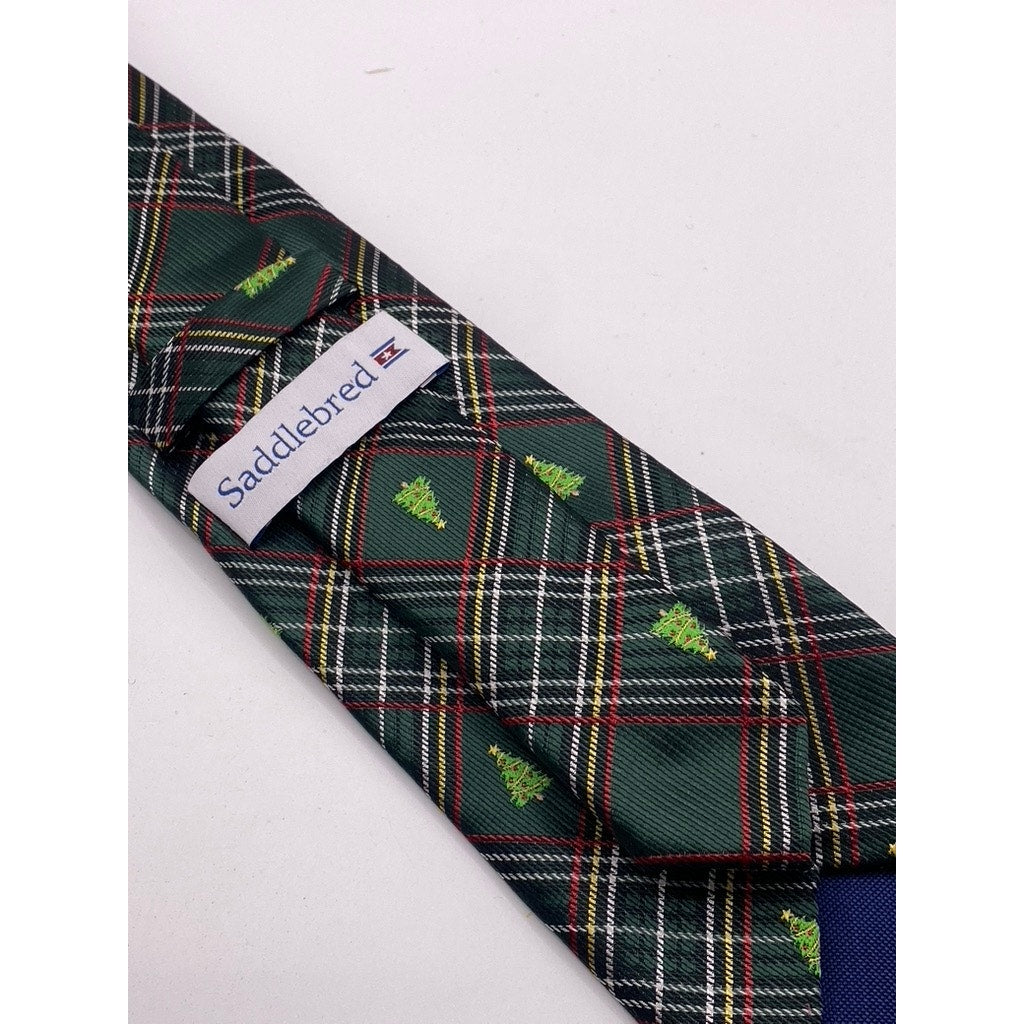 SADDLEBRED Men’s Green-Red Plaid Christmas Tree Tie SZ OS