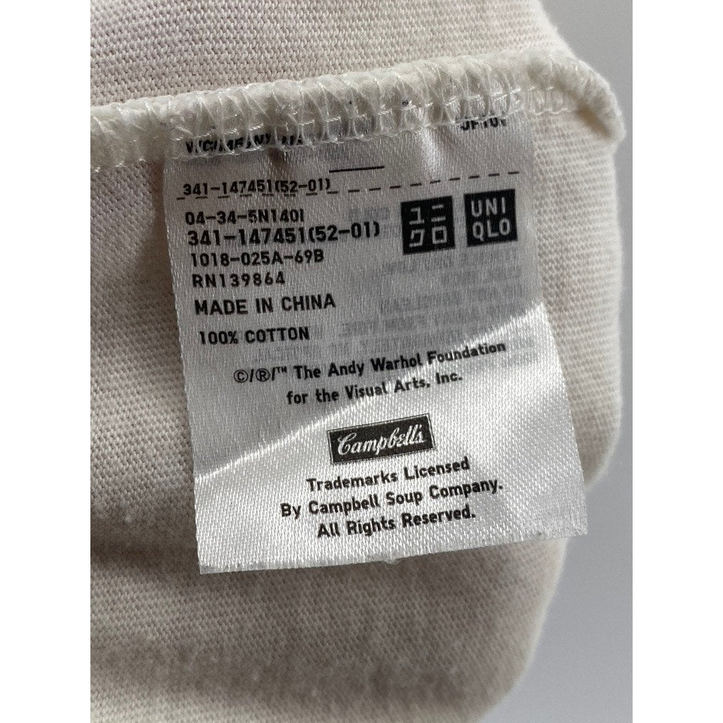 UNIQLO x Andy Warhol Men's Beige Crewneck Campbell Tomato Soup Art T-Shirt SZ S