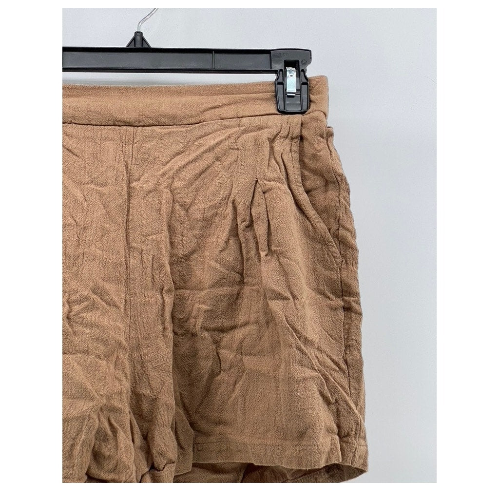 AUTOMET Women's Tan Linen-Blend Textured Pull-On Relaxed-Fit Casual Shorts SZ S