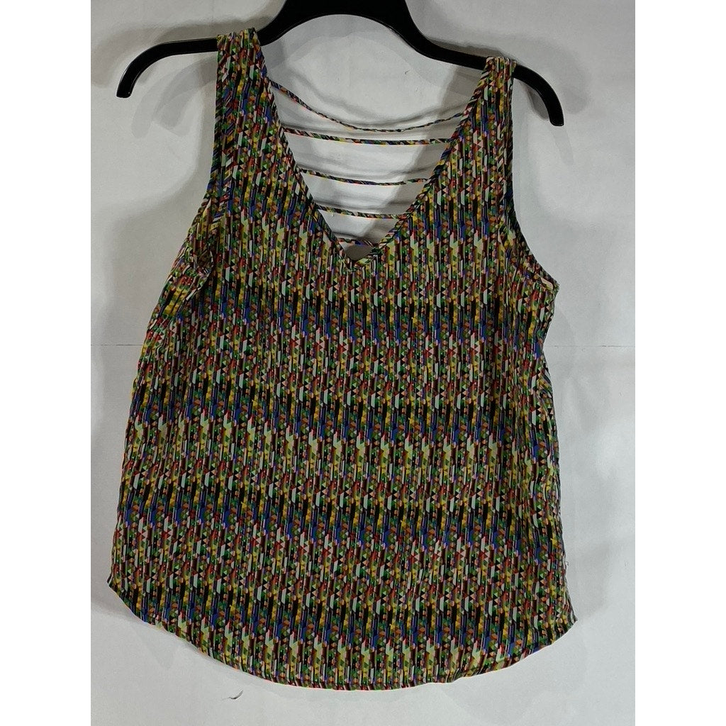 XXI Women's Multicolor Pattern Print V-Neck Open Back Sleeveless Tank Top SZ S