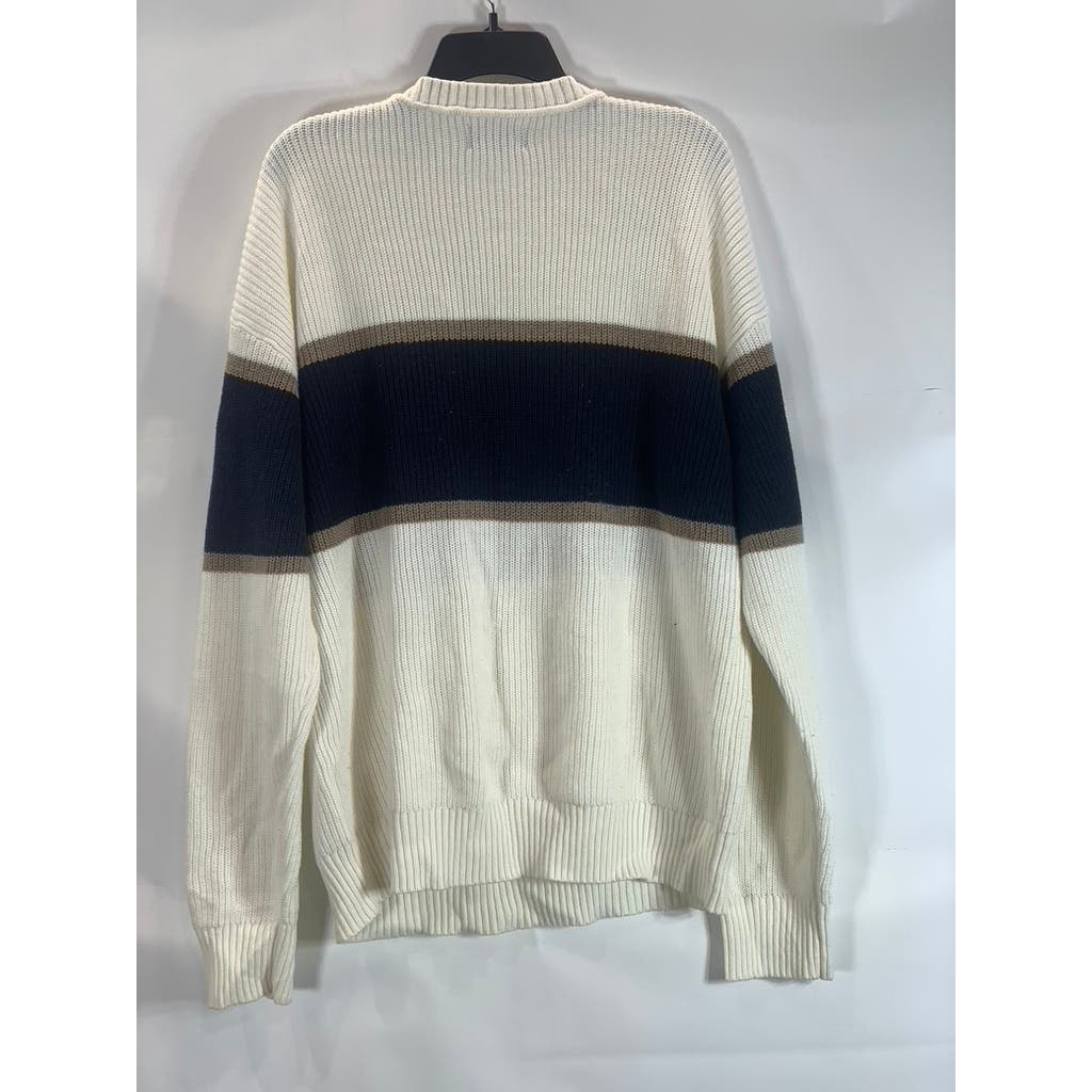 JACK & JONES Men's Cream Navy Colorblock Knit Ribbed Crew Neck Sweater SZ XL