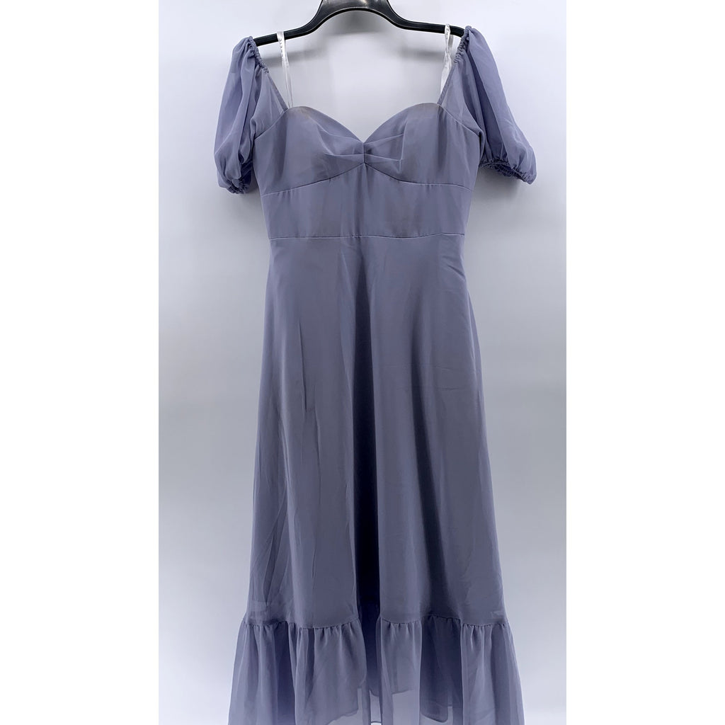 AZAZIE Women's Lilac Sweetheart Neck Short Puff-Sleeve Ruffle-Hem Dress SZ A8