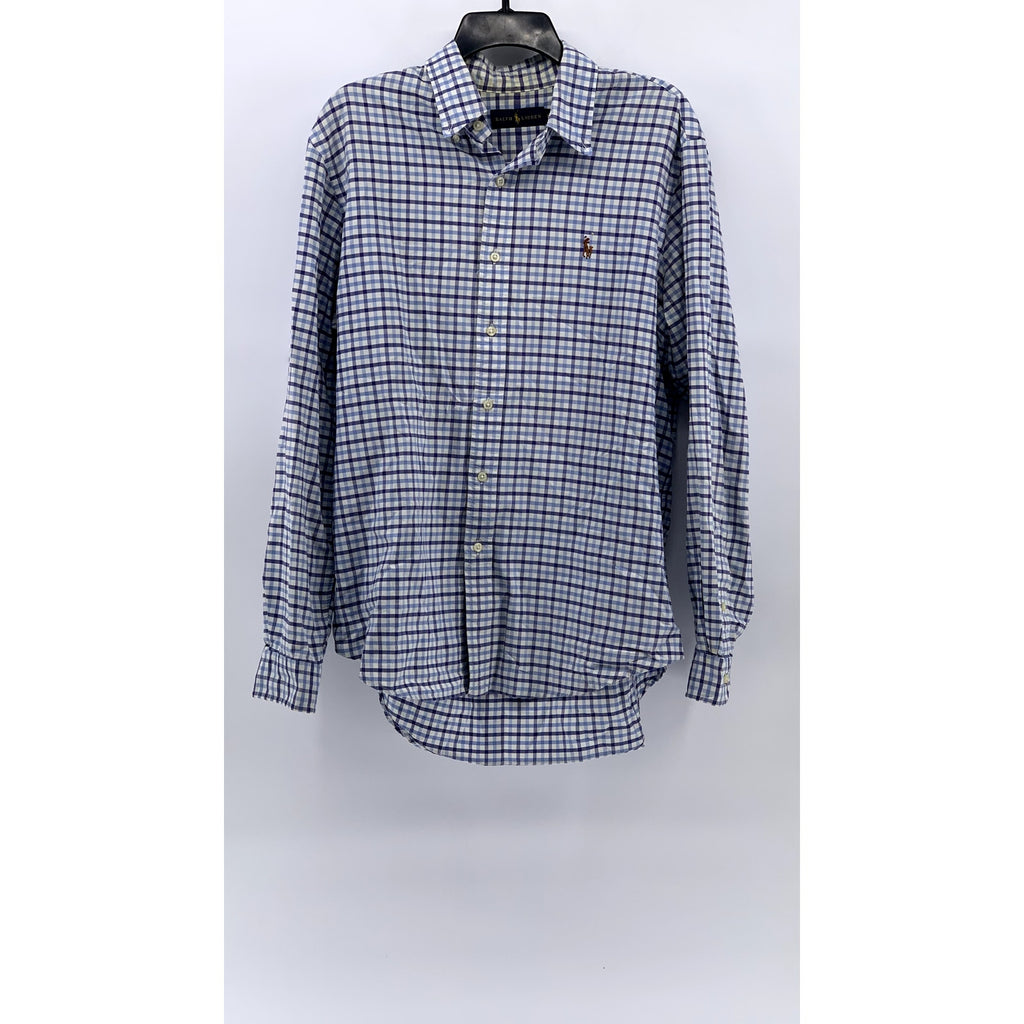 RALPH LAUREN Men's Blue Plaid Button-Up Long Sleeve Shirt SZ L
