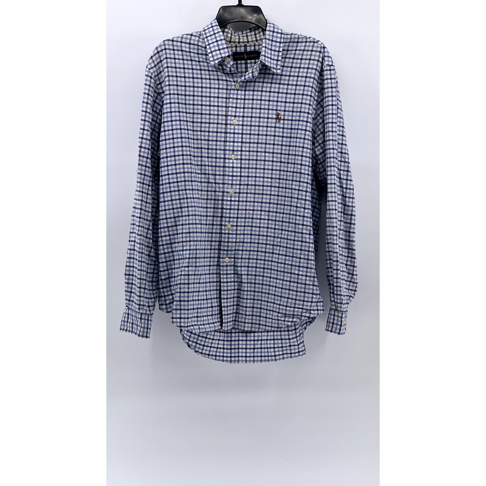 RALPH LAUREN Men's Blue Plaid Button-Up Long Sleeve Shirt SZ L