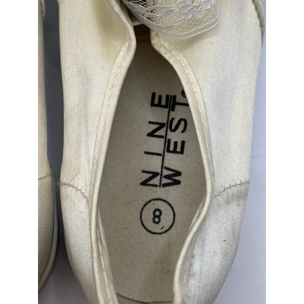 NINE WEST Women's Cream Satin Like Lace Sneakers SZ 8