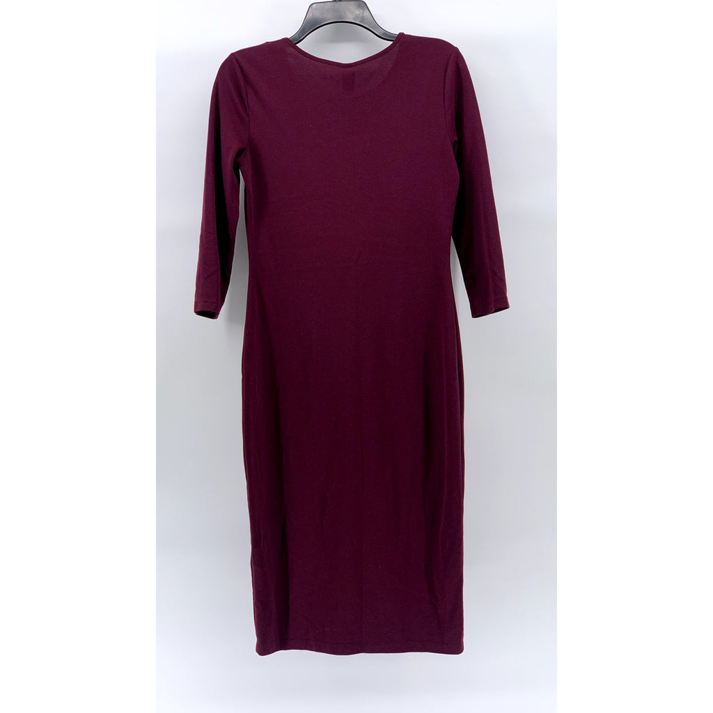 H&M Women's Burgundy Crewneck Long Sleeve Bodycon Midi Dress SZ S