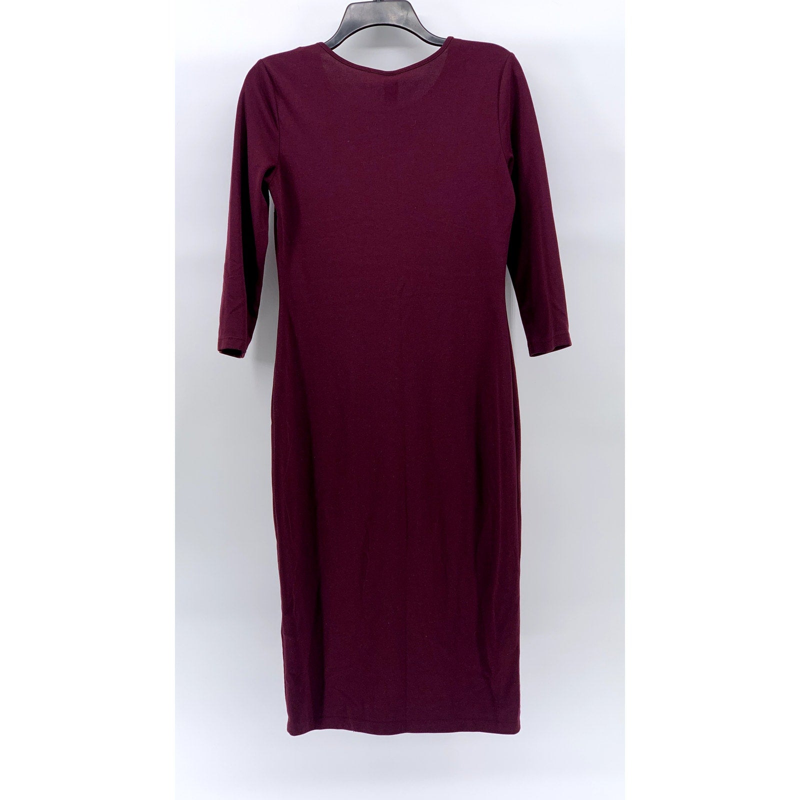 H&M Women's Burgundy Crewneck Long Sleeve Bodycon Midi Dress SZ S