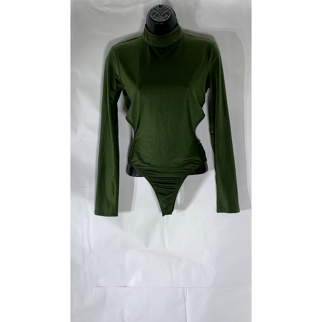 FOREVER 21 Women’s Dark Green Back Cutout Turtleneck Long Sleeve Bodysuit SZ S