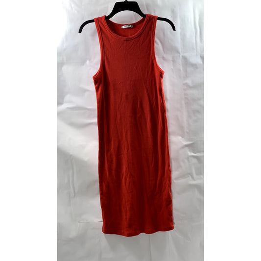 ZARA TRAFALUC Women's Red Ribbed Crewneck Casual Sleeveless Mini Dress SZ L