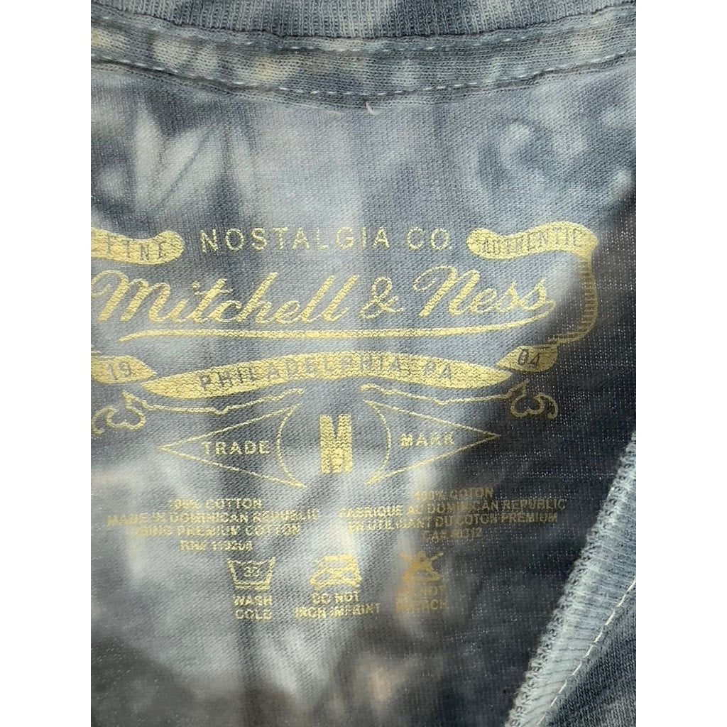 MITCHELL & NESS Men's Blue/White Tie-Dye New Jersey Nets Crewneck T-Shirt SZ M