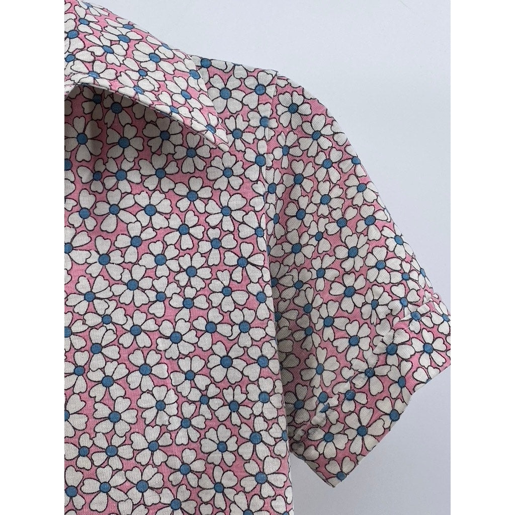 KORET OF CALIFORNIA Women's Vintage Pink Ditsy Floral Short Sleeve Polo Top SZ M