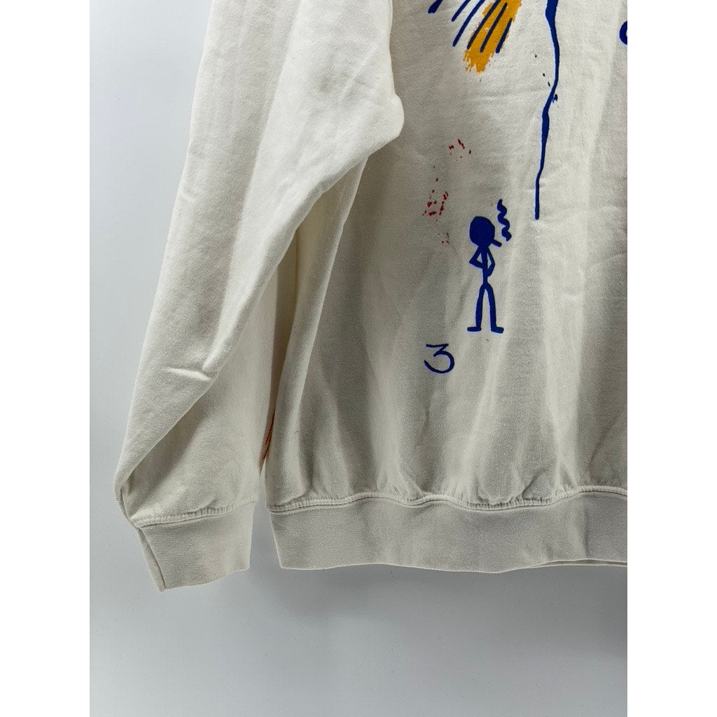 GILDAN Women's White Colorful Printed Crewneck Casual Long Sleeve Sweatshirt SZL