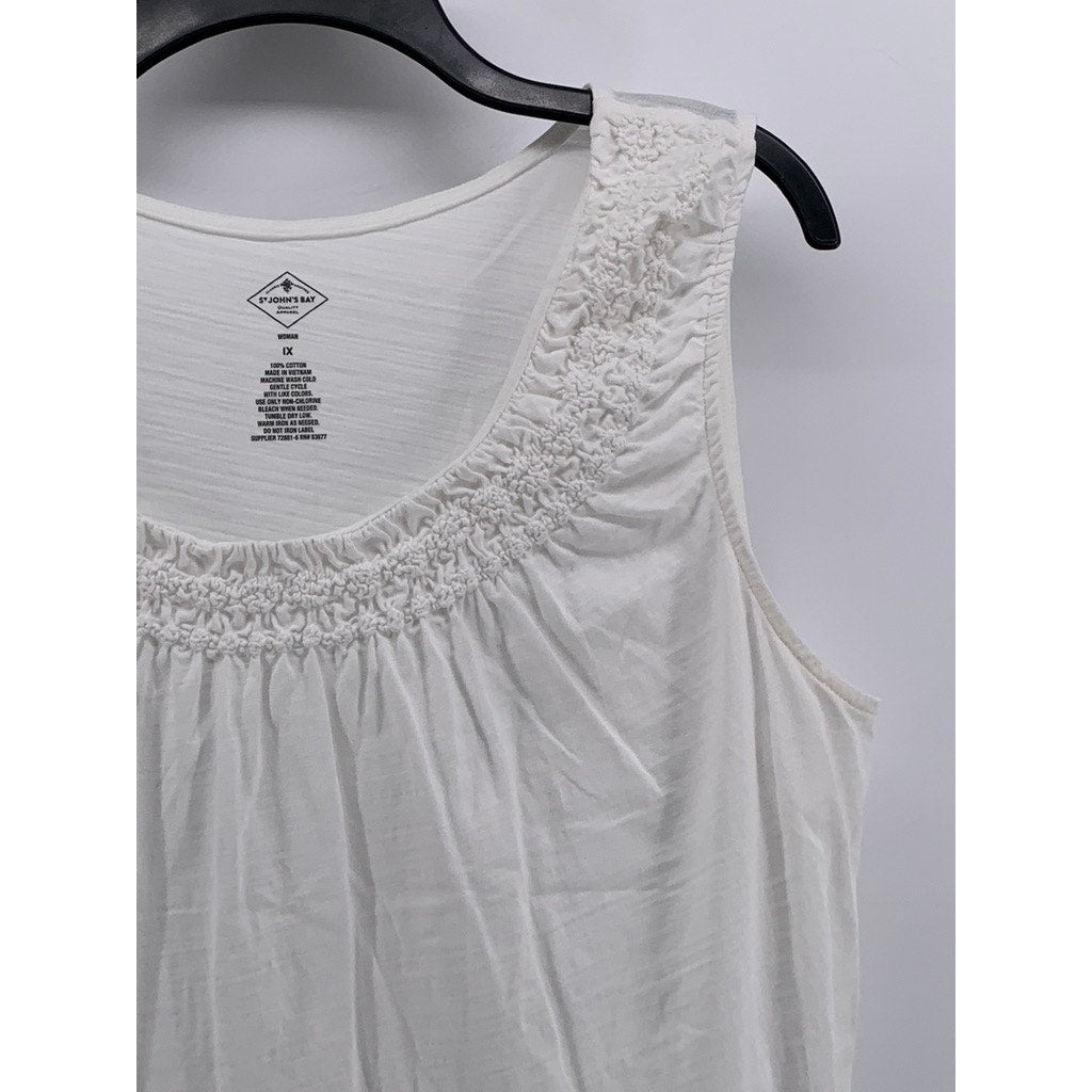 ST. JOHN'S BAY Women's Plus White Smocked Scoop-Neck Tank Top SZ 1X