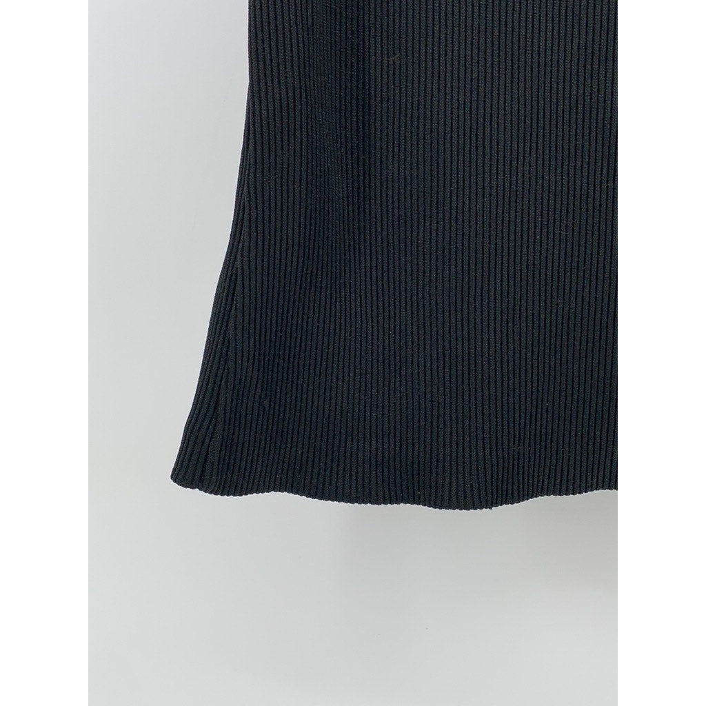 UNBRANDED Women's Black Rib Knit Sleeveless Split Neck Polo Cropped Top SZ S