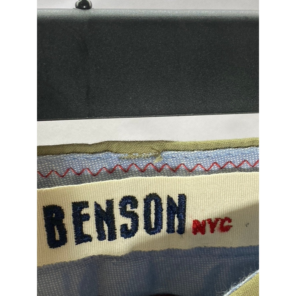 BENSON NYC Men's British Khaki Printed-Cuff Slim-Leg Sateen Pant SZ 25X28