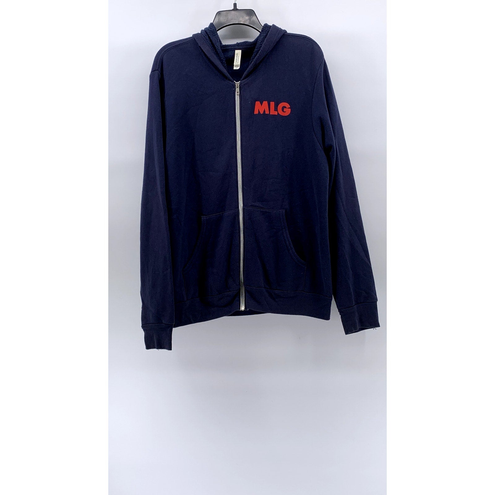 BELLA + CANVAS Women's Navy Blue MLG Baseball Zip-Up Hooded Sweatshirt SZ L