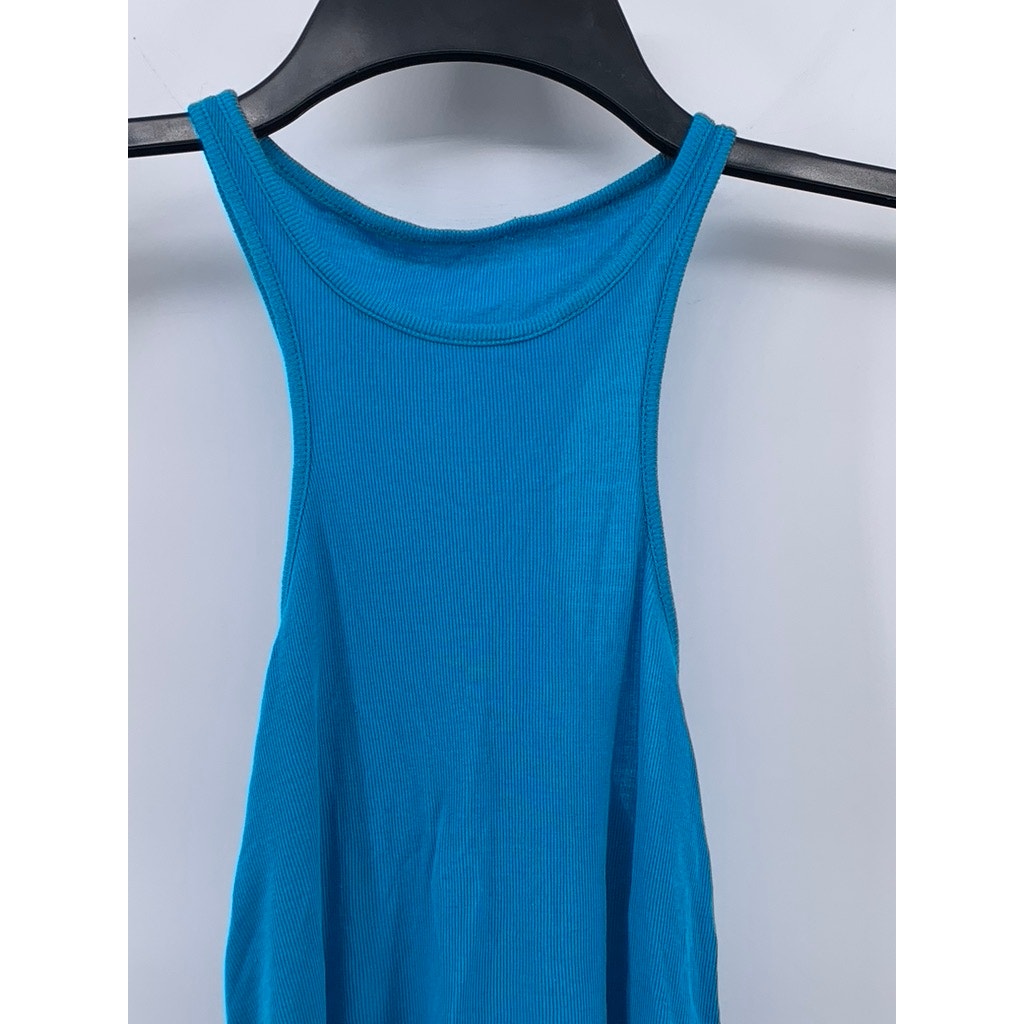 UNBRANDED Women's Blue Ribbed Crewneck Casual Tank Top SZ S