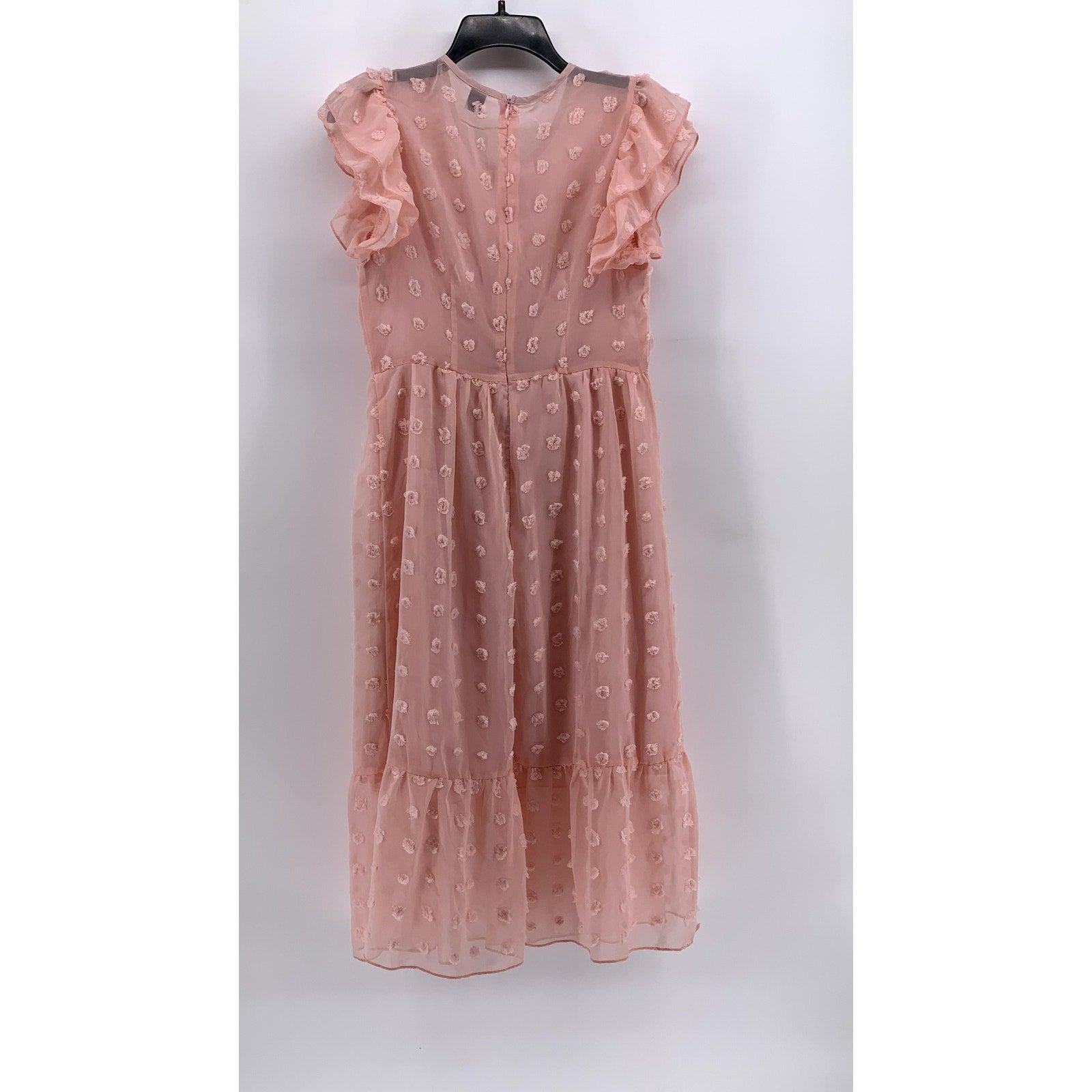 SHEIN Women's Light Pink Embroidered Short Sleeve Chiffon Midi Dress SZ 6