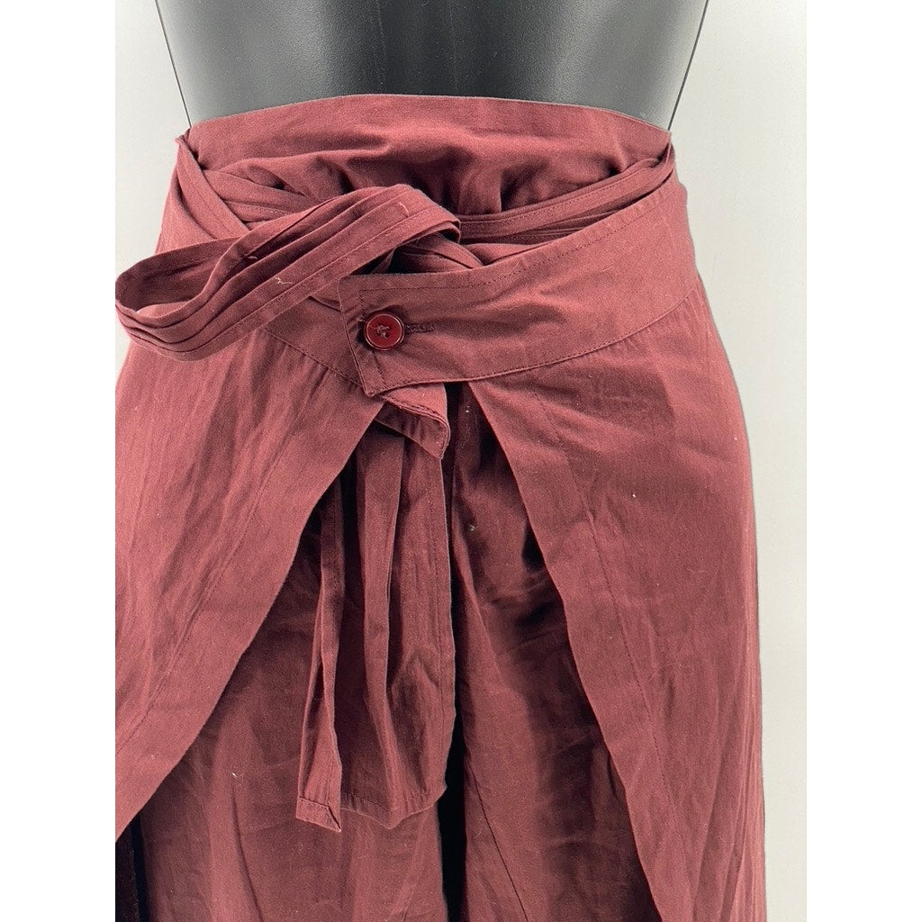 H&M Women's Burgundy Glitter Embroidered Trim Wrap Side Slit Pants 4