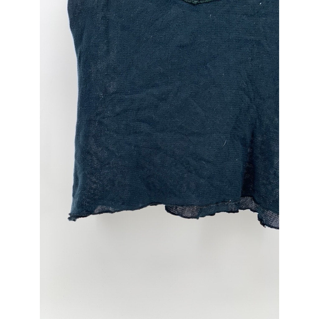 UNBRANDED Women's Navy Blue Sheer Ruffle Trim Lace Mock-Neck Top SZ S