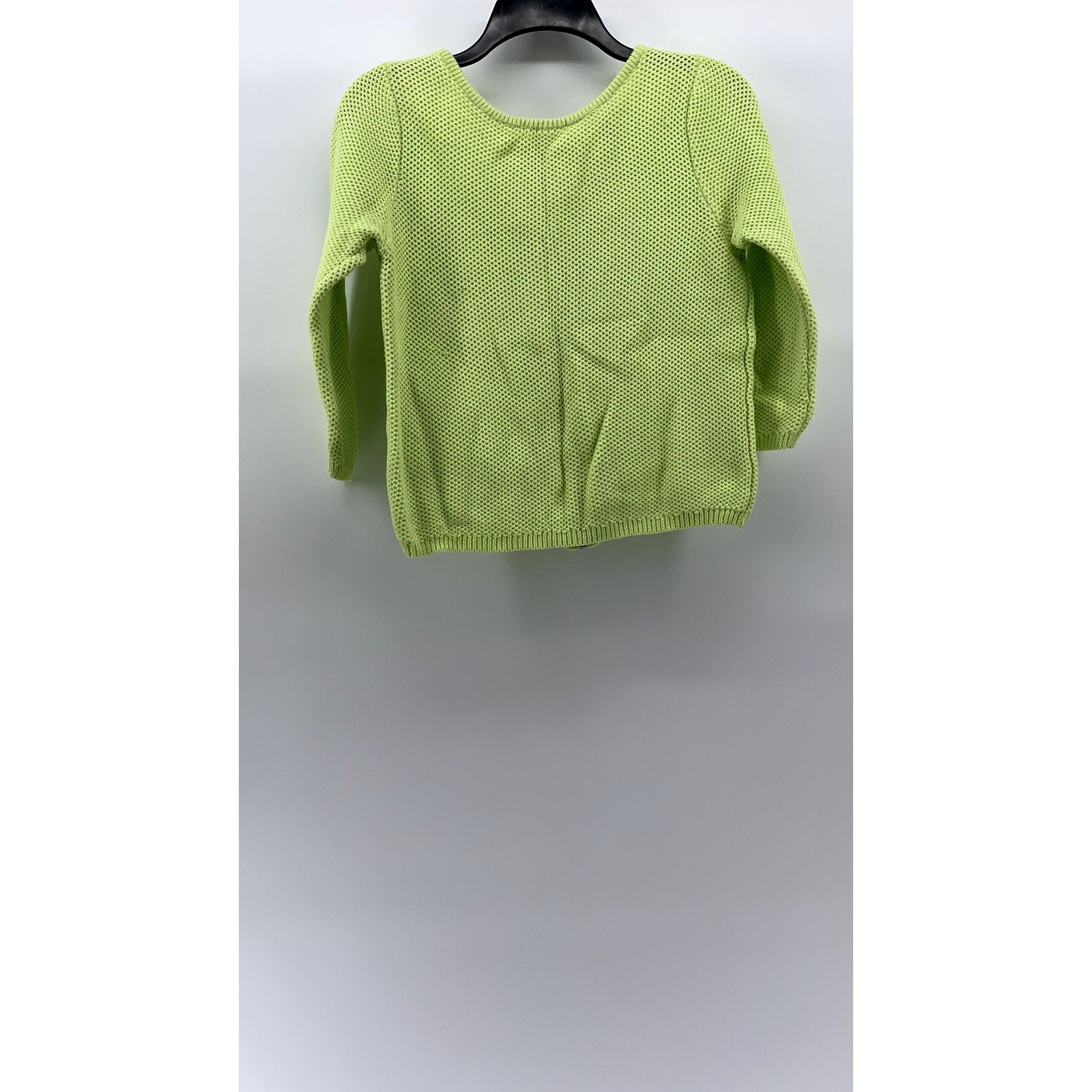 PER SE Women's Lime Green Knit Crewneck Zip-Up Long Sleeve Sweater SZ S
