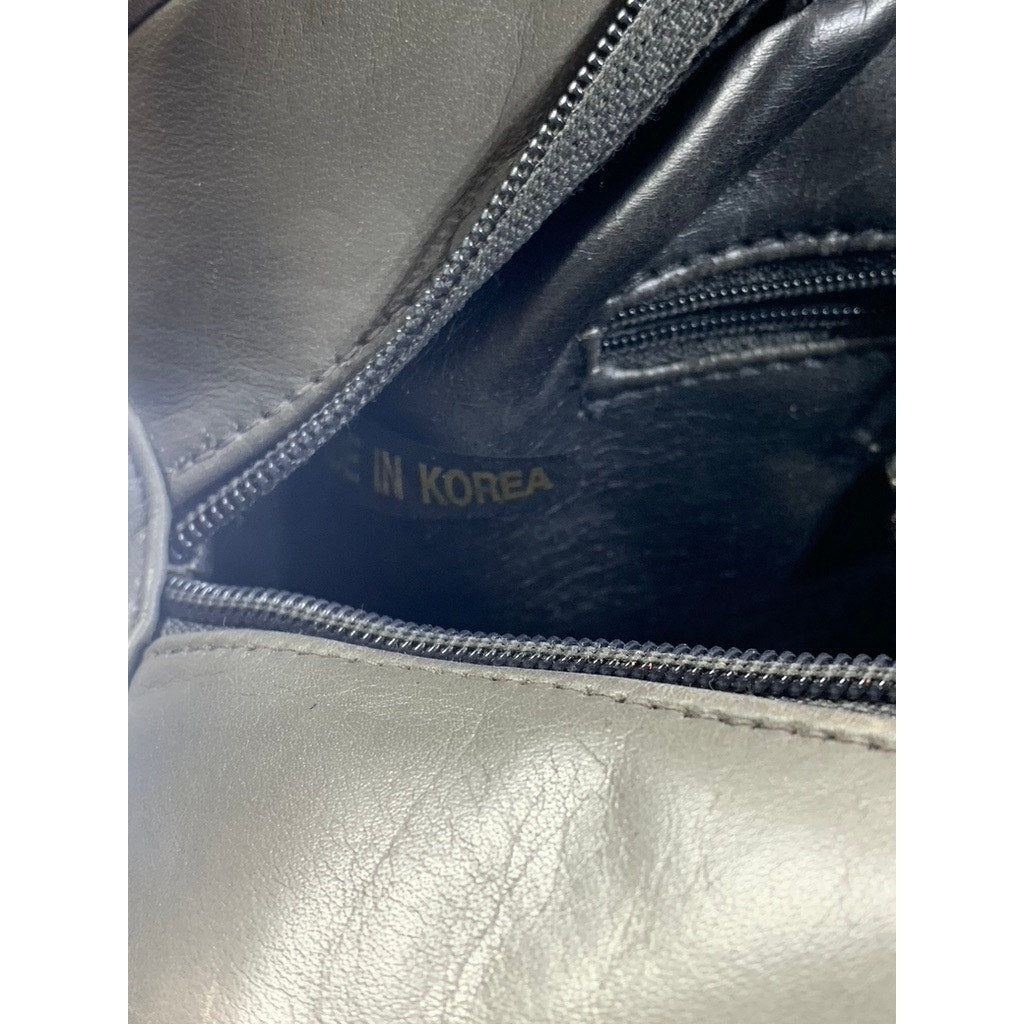 PERLINA NEW YORK Women's Gray Leather Round Satchel Messenger Bag