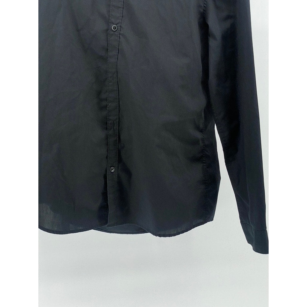 H&M Men's Black Solid Easy Iron Button-Up Long Sleeve Regular-Fit Shirt SZ L