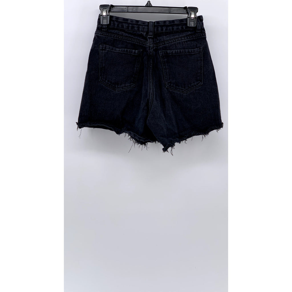 OAK+FORT Women's Black Frayed Denim High-Rise Shorts SZ S