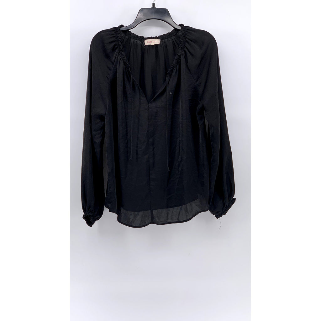 EIGHT SIXTY Women's Black Sheer Ruffle Long Sleeve Tie-Neck Top SZ S