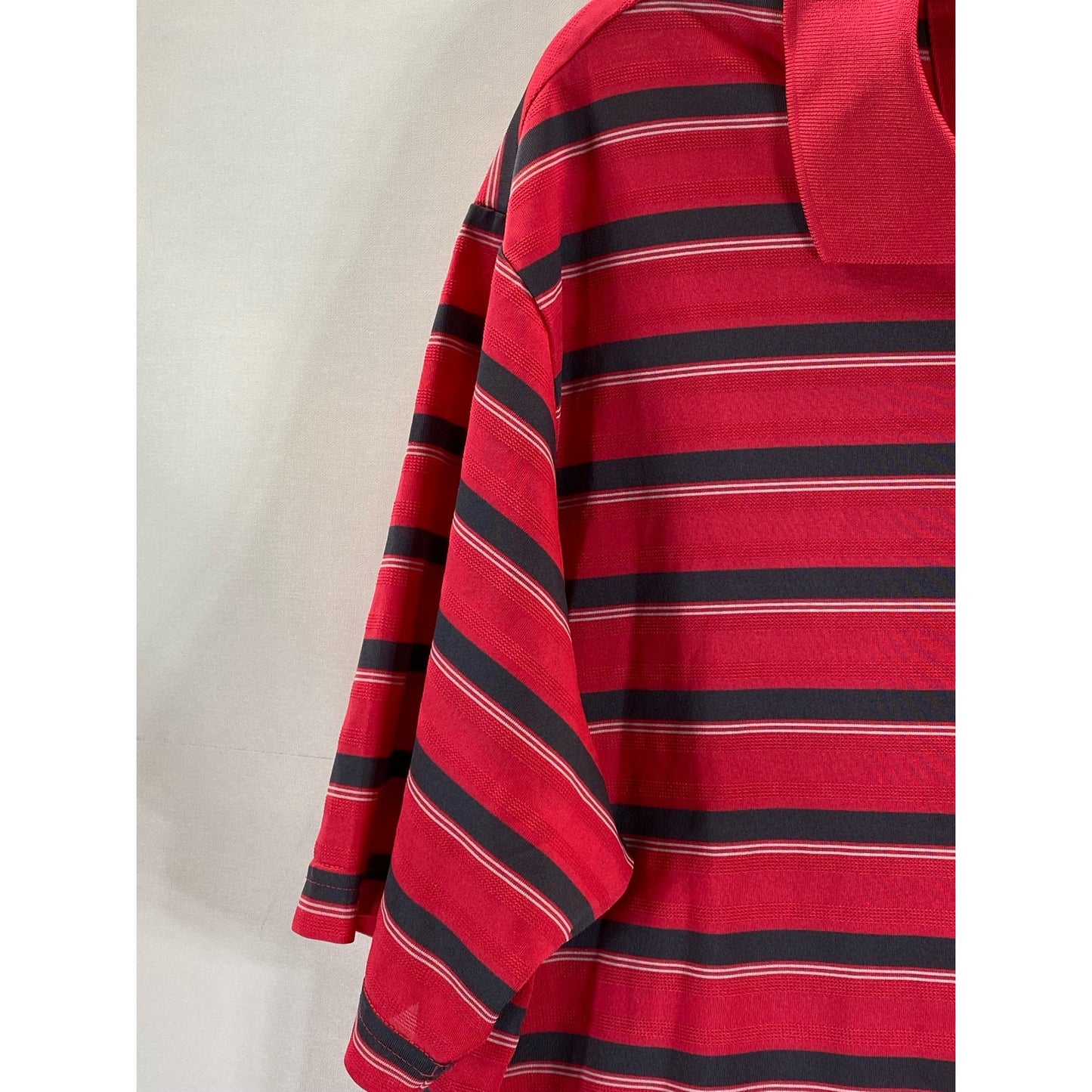 ADIDAS Men's Red Striped Climalite Regular-Fit Short Sleeve Polo SZ L