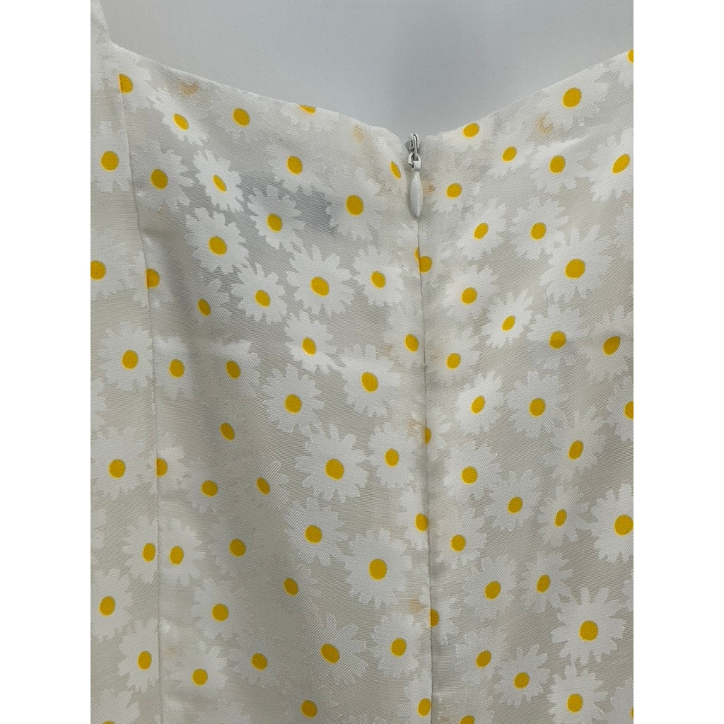 FOREVER 21 Women's White-Yellow Daisy Print Short Puff Sleeve Mini Dress SZ S