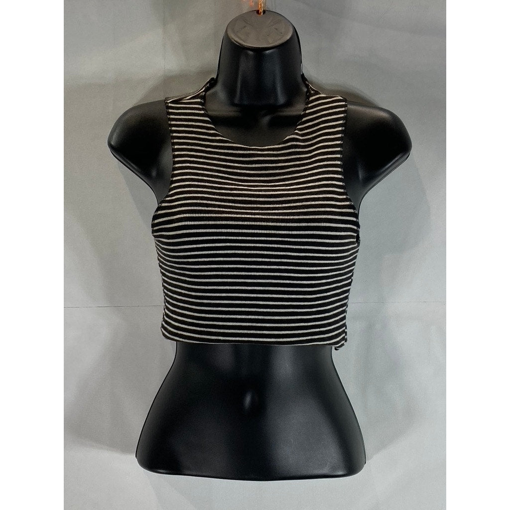 ZARA TRAFALUC Collection Women's Black-White Striped Halter Crop Top SZ S