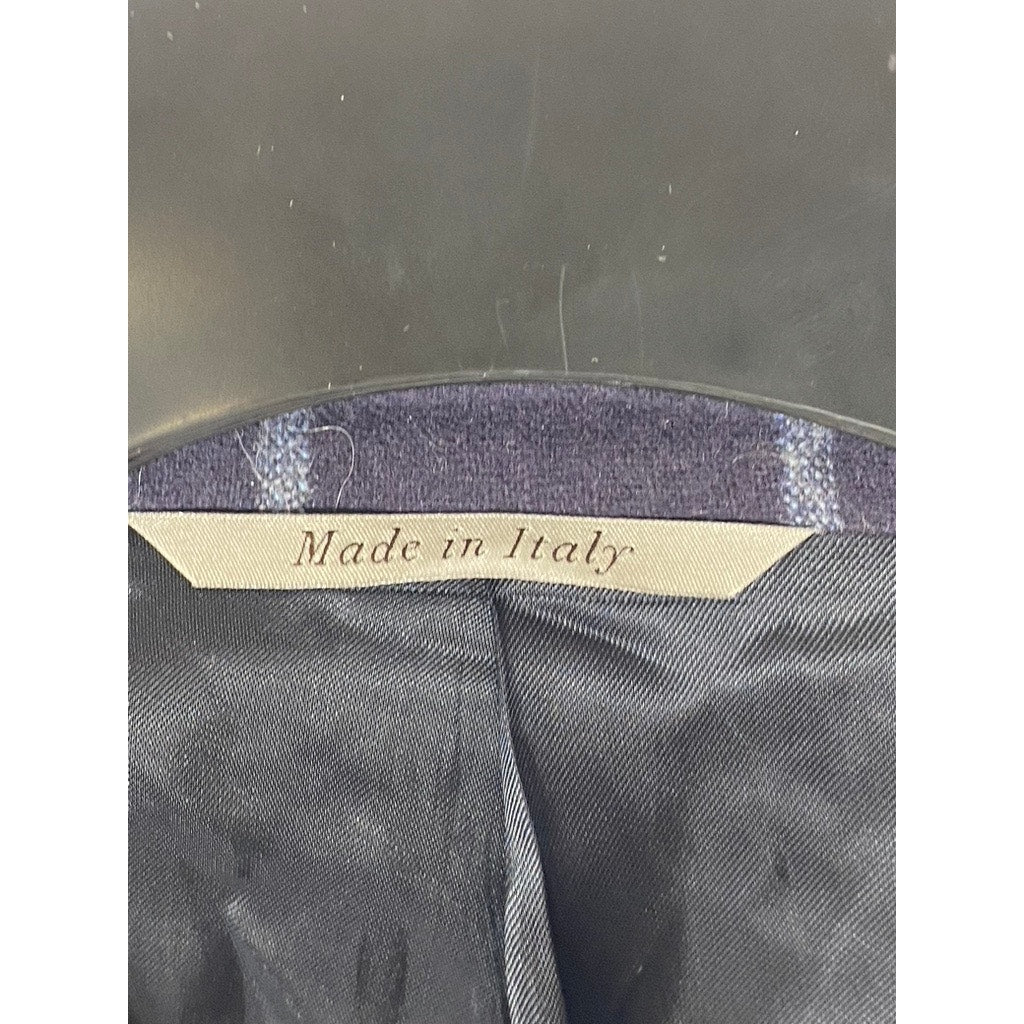 CANALII Men's Navy Windowpane Two-Button Notch Collar Long Sleeve Blazer SZ 34R