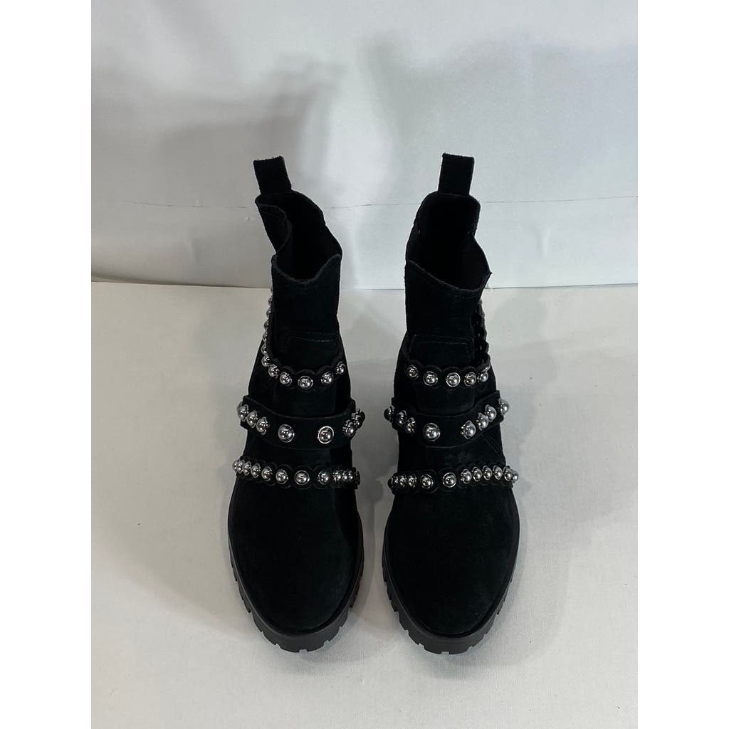 KARL LAGERFELD PARIS Women's Black Pia Faux Pearl Studded Chelsea Boots SZ 7.5