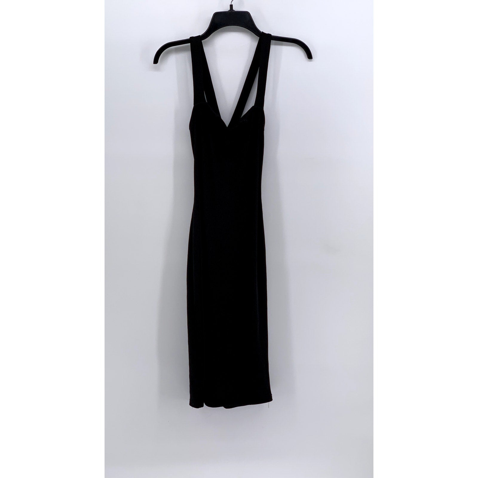 UNBRANDED Women's Black Split-Neck Ribbed Maxi Bodycon Dress SZ S