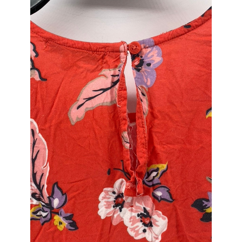 JACHS GIRLFRIEND NEW YORK Women's Red Floral Ruffle Crochet-Trim Blouse SZ XS
