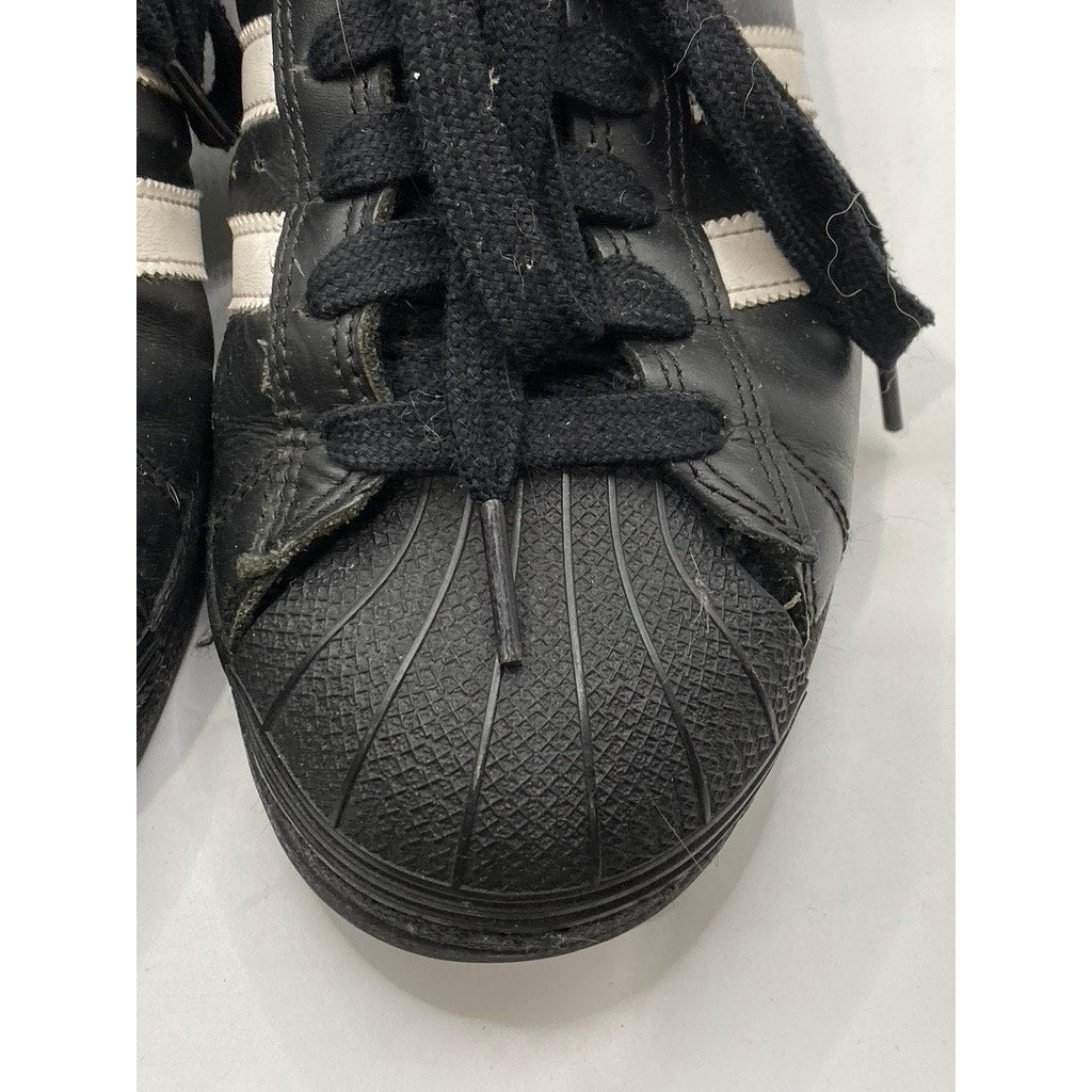 ADIDAS Men's Black Leather 3-Stripe Superstar II Lace-Up Low Top Sneakers SZ 7