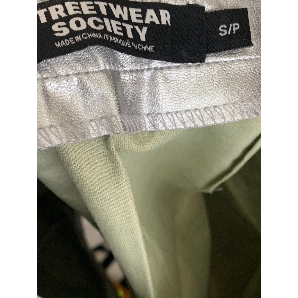 STREETWEAR SOCIETY Women's Silver Metallic Faux-Leather Mini Skirt SZ S