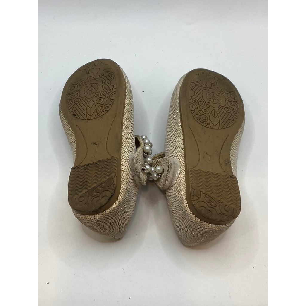 UNBRANDED Toddler Girls' Gold Metallic Faux Pearl & Rhinestone Mary Jane SZ 7