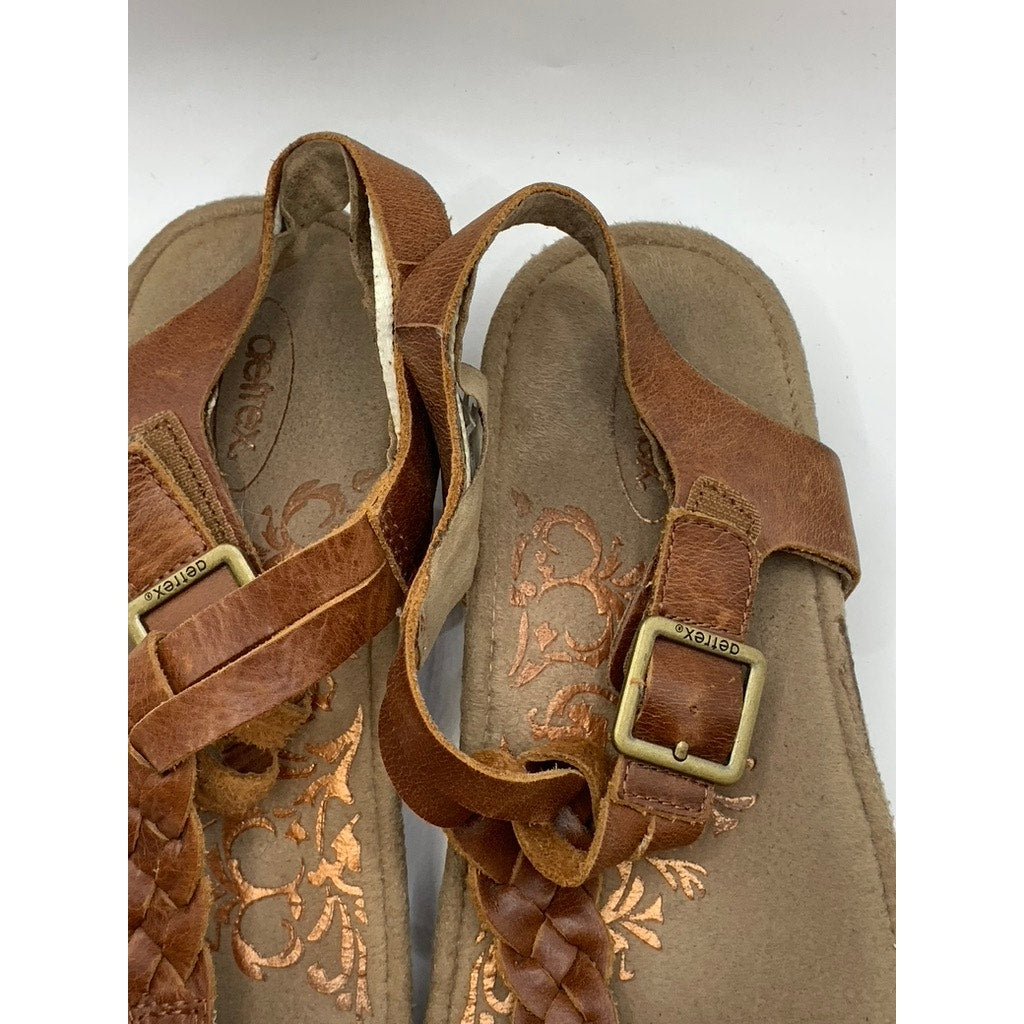 AETREX Women's Brown Harper Braided Slingback Thong Wedge Sandals SZ 7