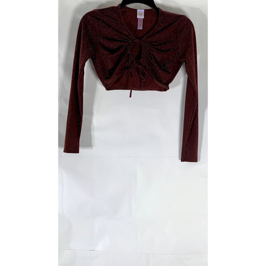 SAVAGE X FENTY Women's Red Cocoa Tie-Front Sleep & Shine Shimmering Top SZ XS
