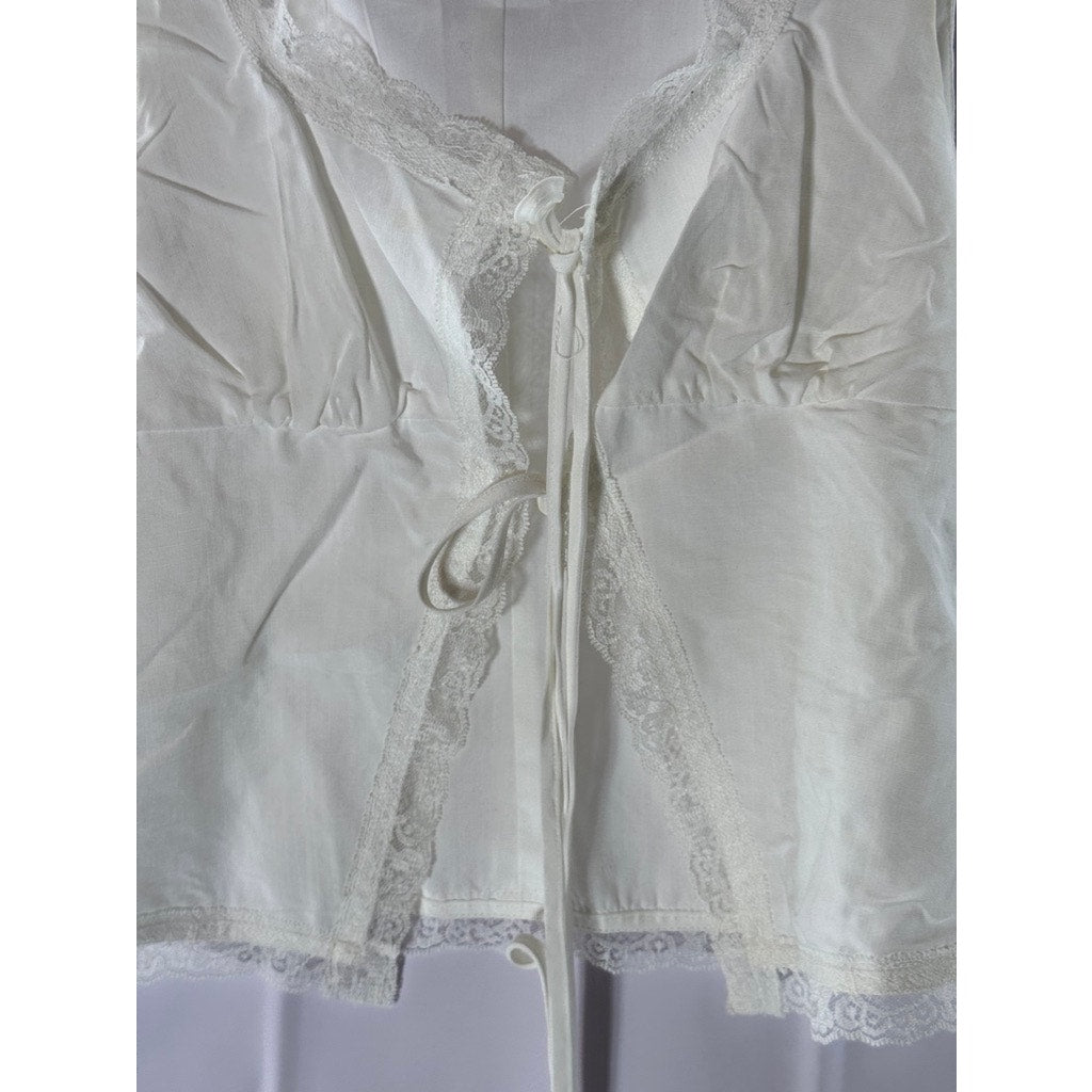 COMMENSE Women's White Fly Away Tied Lace-Trim V-Neck Sleeveless Tank top SZ S