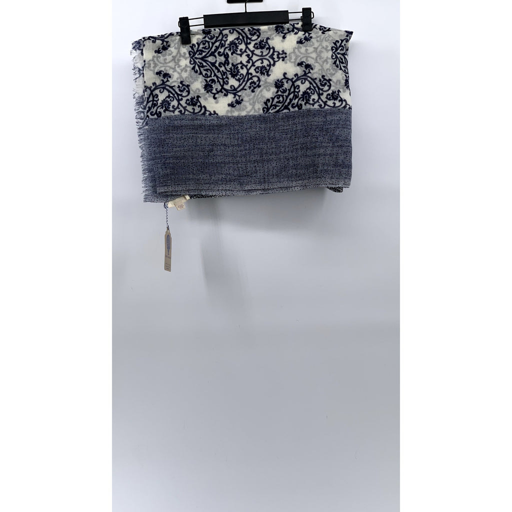 INDIGO HANDLOOM Women's Blue-White Printed Fringe Knit Scarf SZ OS