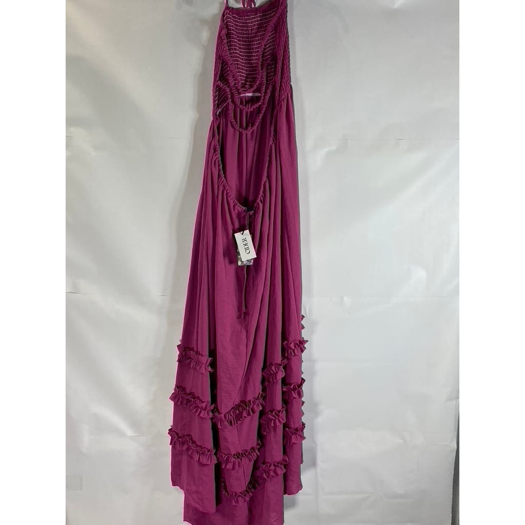 CIDER Women's Violet Solid Shirred Smocked Bodice Halter Maxi Dress SZ M(US6)