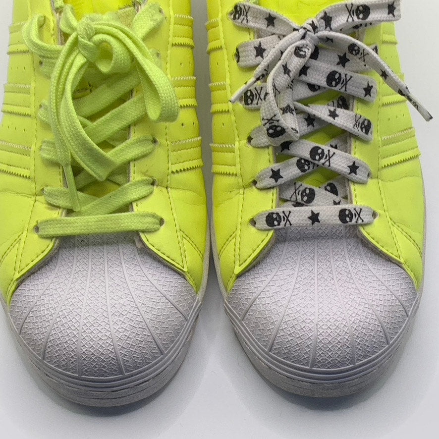 ADIDAS Men’s Neon Solar Yellow/White Superstar Lace-Up Sneakers SZ 10.5