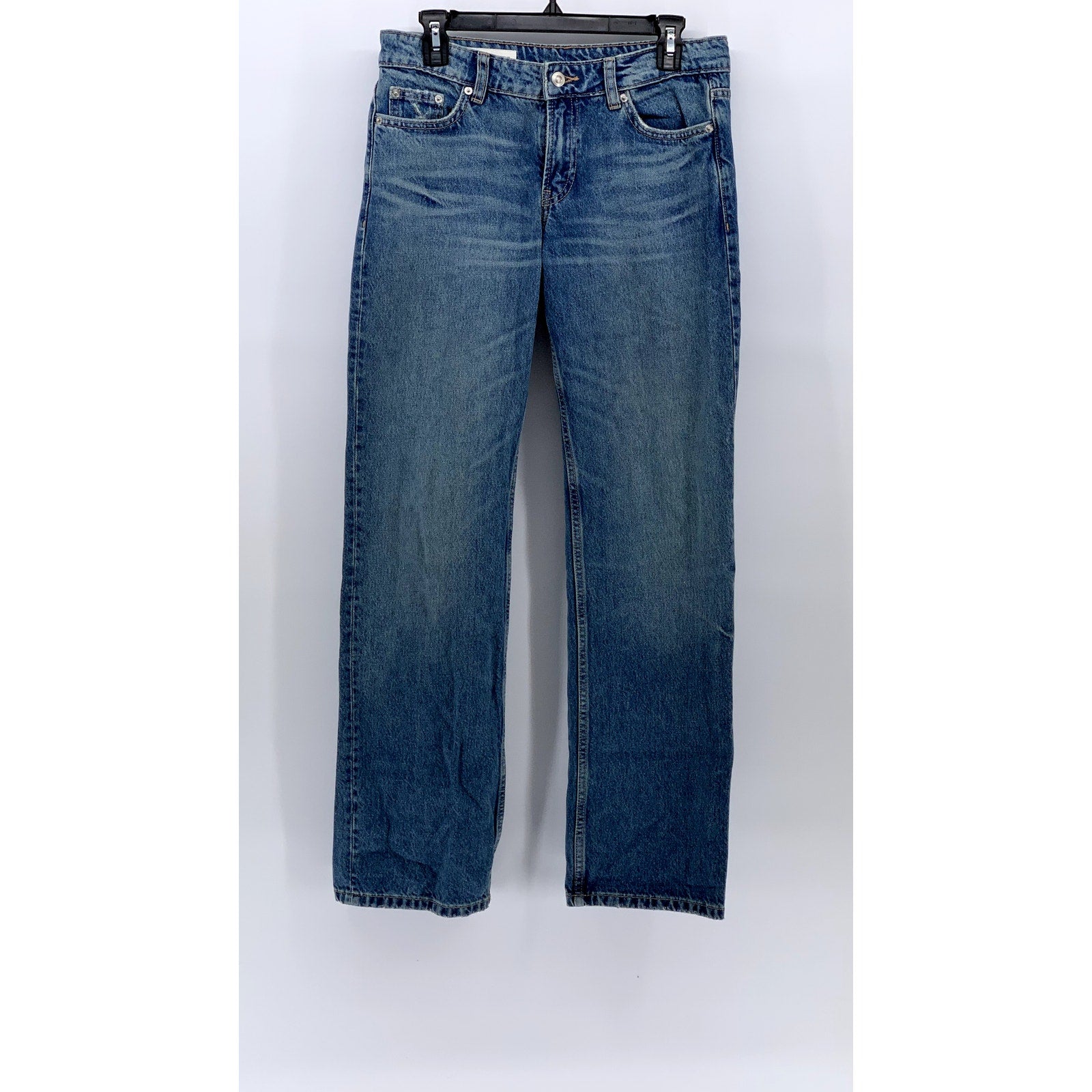 ZARA Women's Blue Wash Denim Straight-Leg Mid-Rise Five Pocket Jeans SZ 4