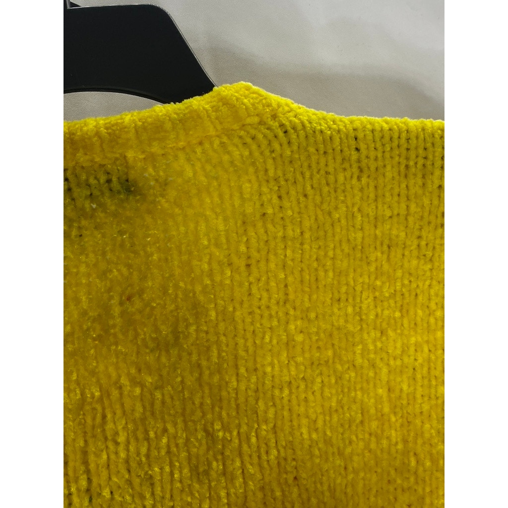 FANTASTIC FASHION Women's Yellow-Multicolor Faux Pearl Cactus Knit Sweater SZ S