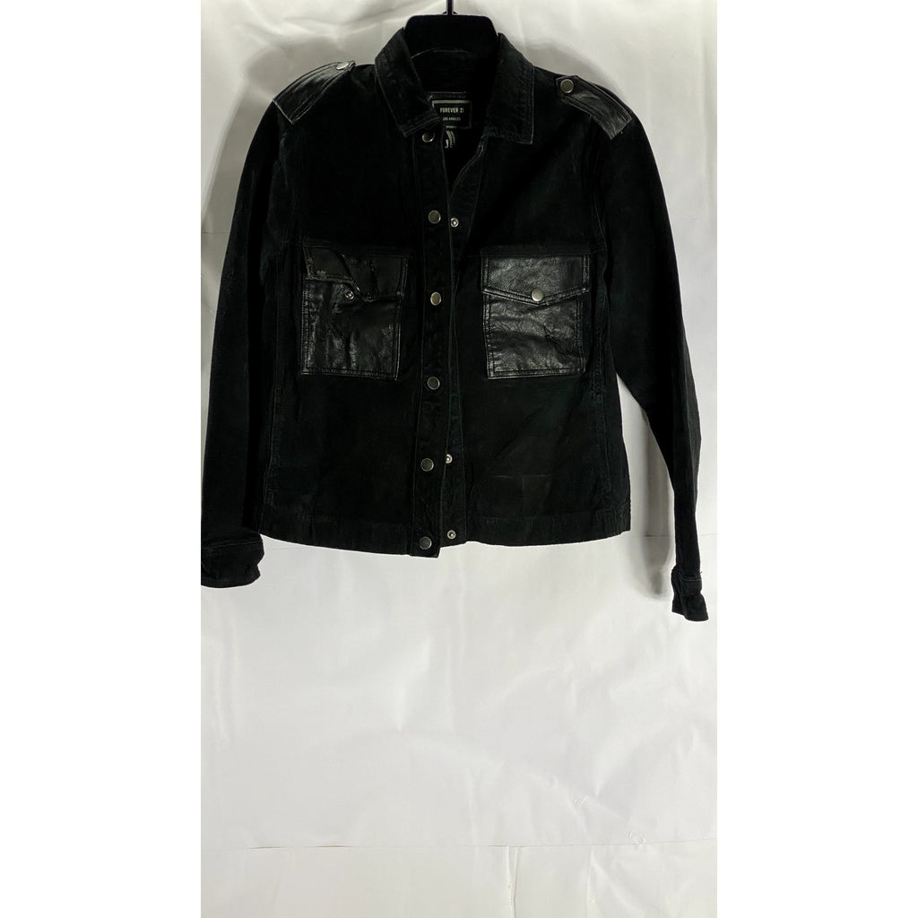 FOREVER 21 Women's Black Pigskin Leather Button-Up Jacket SZ M